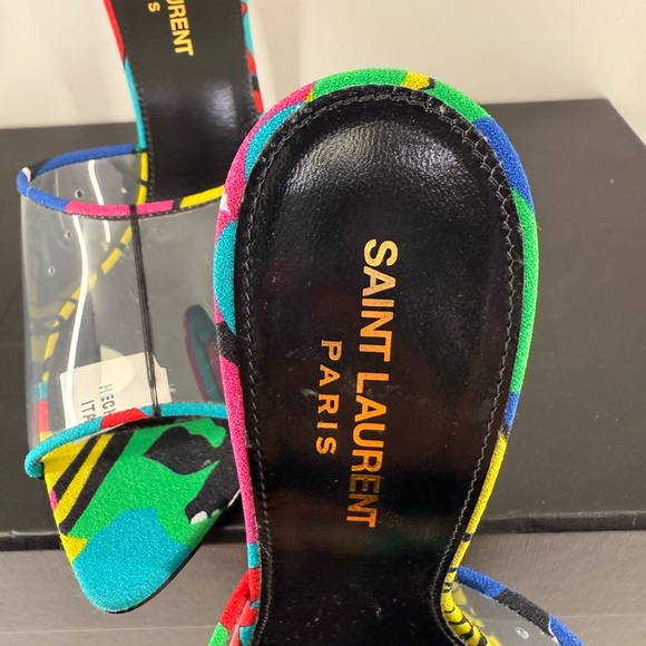 Yves Saint Laurent Sz 7.5 Multi Color w/ Clear Front Mules Shoes - Picture 5 of 6